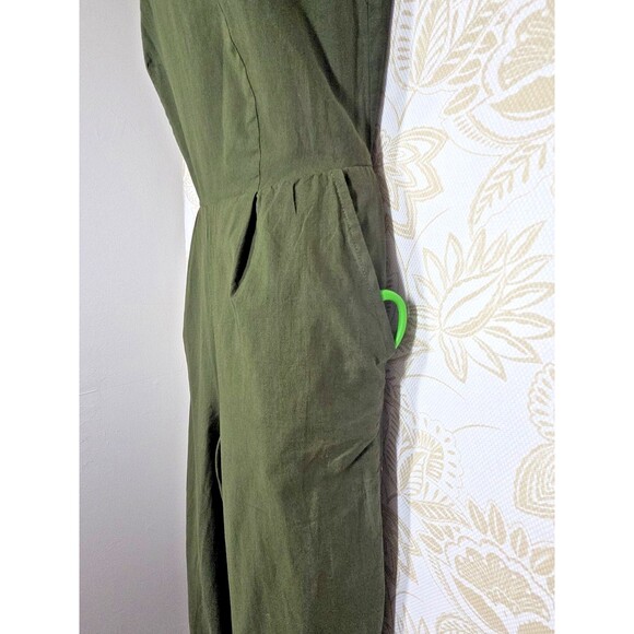 NEW LUCKY BRAND LINEN BLEND BROWN WIDE LEG TIE BACK CAPRI CROPPED JUMPSUIT XS - Picture 13 of 14